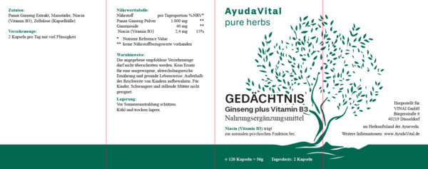 Gedächtnis Ginseng plus Vitamin B3* - Pure Herbs – Bild 3