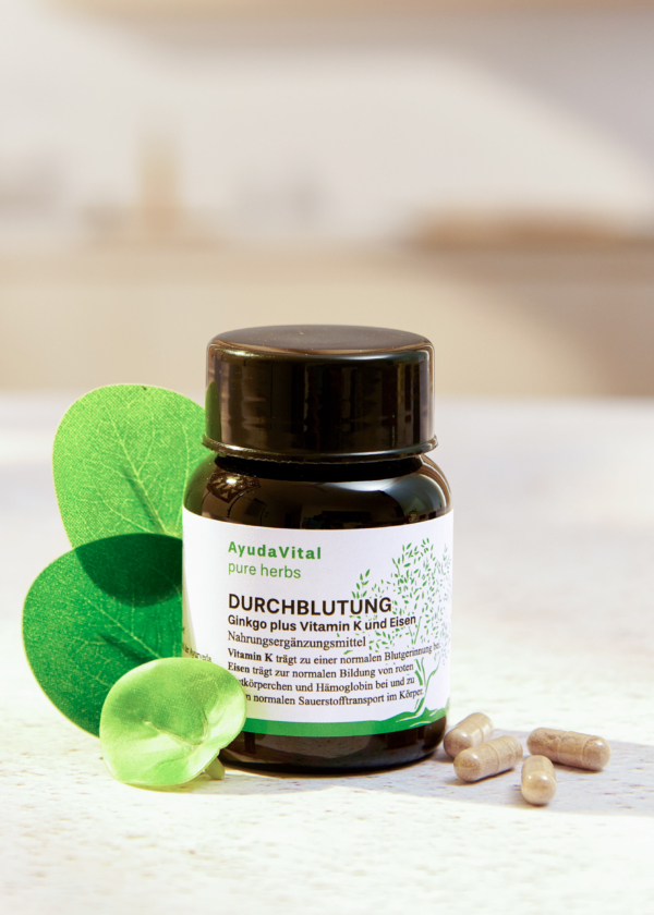 Durchblutung Ginkgo plus Vitamin K* und Eisen* - Pure Herbs – Bild 3