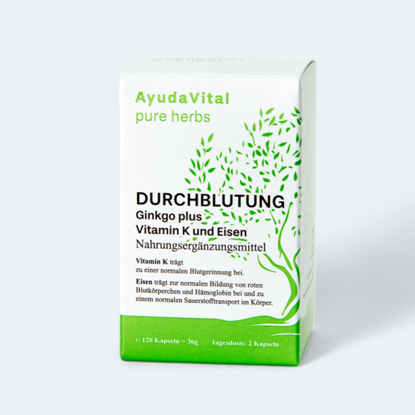 Durchblutung Ginkgo plus Vitamin K* und Eisen* - Pure Herbs